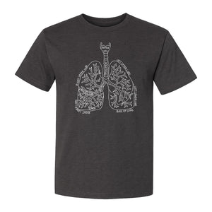 Anatomical Lung T-Shirt, Labeled Respiratory Diagram for Pulmonologists, Therapists and Transplant Survivors