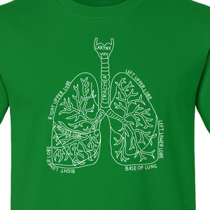 Anatomical Lung T-Shirt, Labeled Respiratory Diagram for Pulmonologists, Therapists and Transplant Survivors