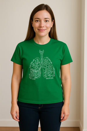 Anatomical Lung T-Shirt, Labeled Respiratory Diagram for Pulmonologists, Therapists and Transplant Survivors