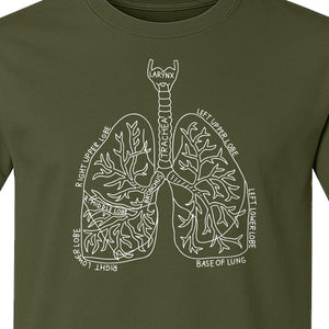 Anatomical Lung T-Shirt, Labeled Respiratory Diagram for Pulmonologists, Therapists and Transplant Survivors