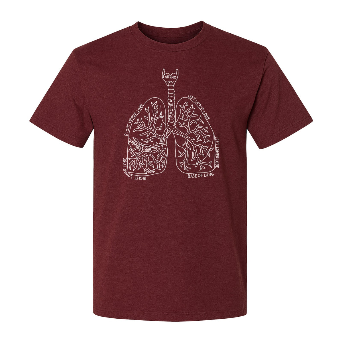 Anatomical Lung T-Shirt, Labeled Respiratory Diagram for Pulmonologists, Therapists and Transplant Survivors