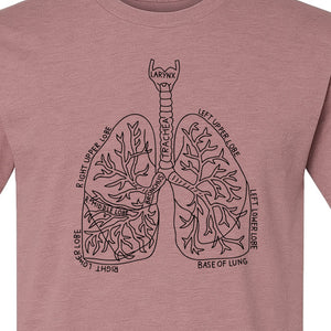 Anatomical Lung T-Shirt, Labeled Respiratory Diagram for Pulmonologists, Therapists and Transplant Survivors