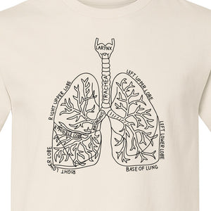 Anatomical Lung T-Shirt, Labeled Respiratory Diagram for Pulmonologists, Therapists and Transplant Survivors