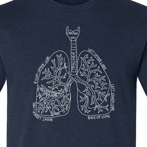Anatomical Lung T-Shirt, Labeled Respiratory Diagram for Pulmonologists, Therapists and Transplant Survivors
