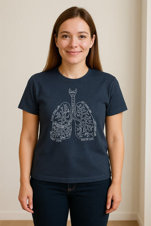 Anatomical Lung T-Shirt, Labeled Respiratory Diagram for Pulmonologists, Therapists and Transplant Survivors