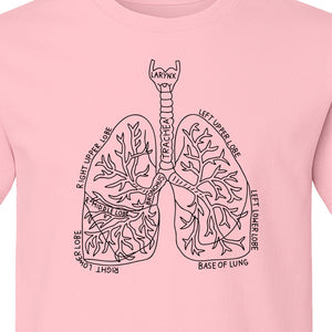 Anatomical Lung T-Shirt, Labeled Respiratory Diagram for Pulmonologists, Therapists and Transplant Survivors