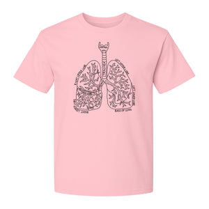 Anatomical Lung T-Shirt, Labeled Respiratory Diagram for Pulmonologists, Therapists and Transplant Survivors