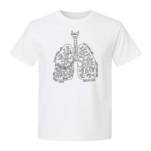 Anatomical Lung T-Shirt, Labeled Respiratory Diagram for Pulmonologists, Therapists and Transplant Survivors