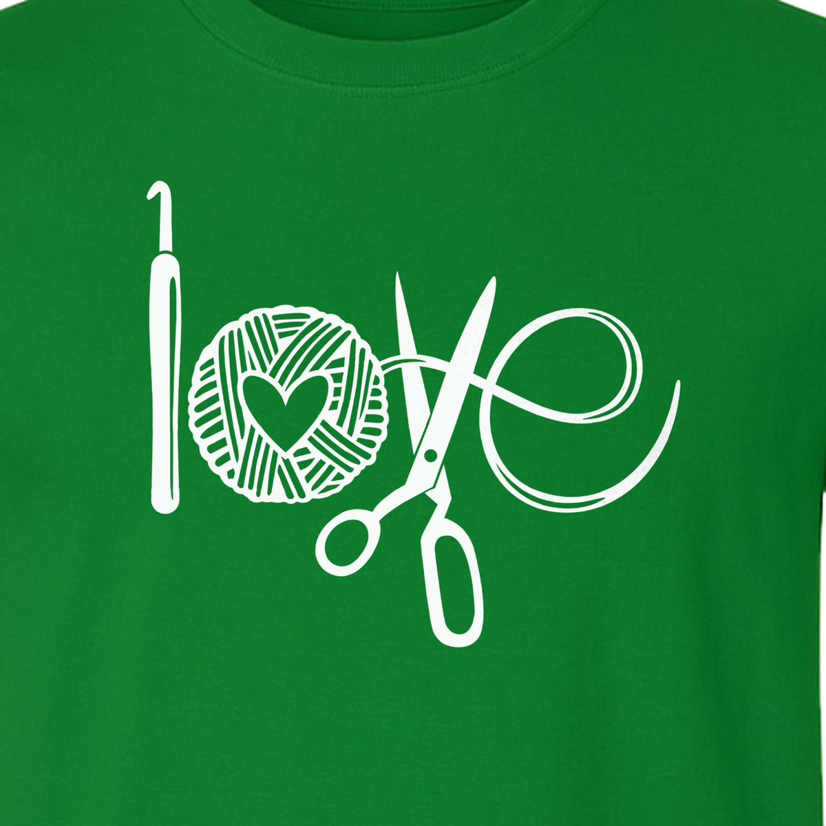 Crochet T-Shirt, Yarn Ball Heart and Scissors Graphic for Knitters and Fiber Crafters