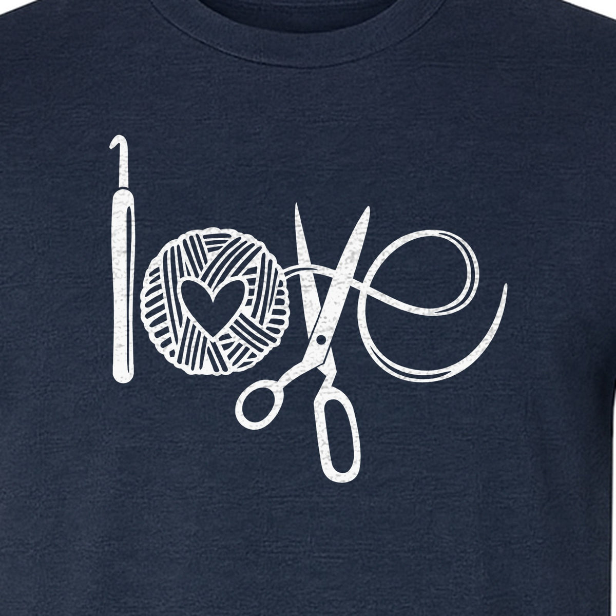 Crochet T-Shirt, Yarn Ball Heart and Scissors Graphic for Knitters and Fiber Crafters