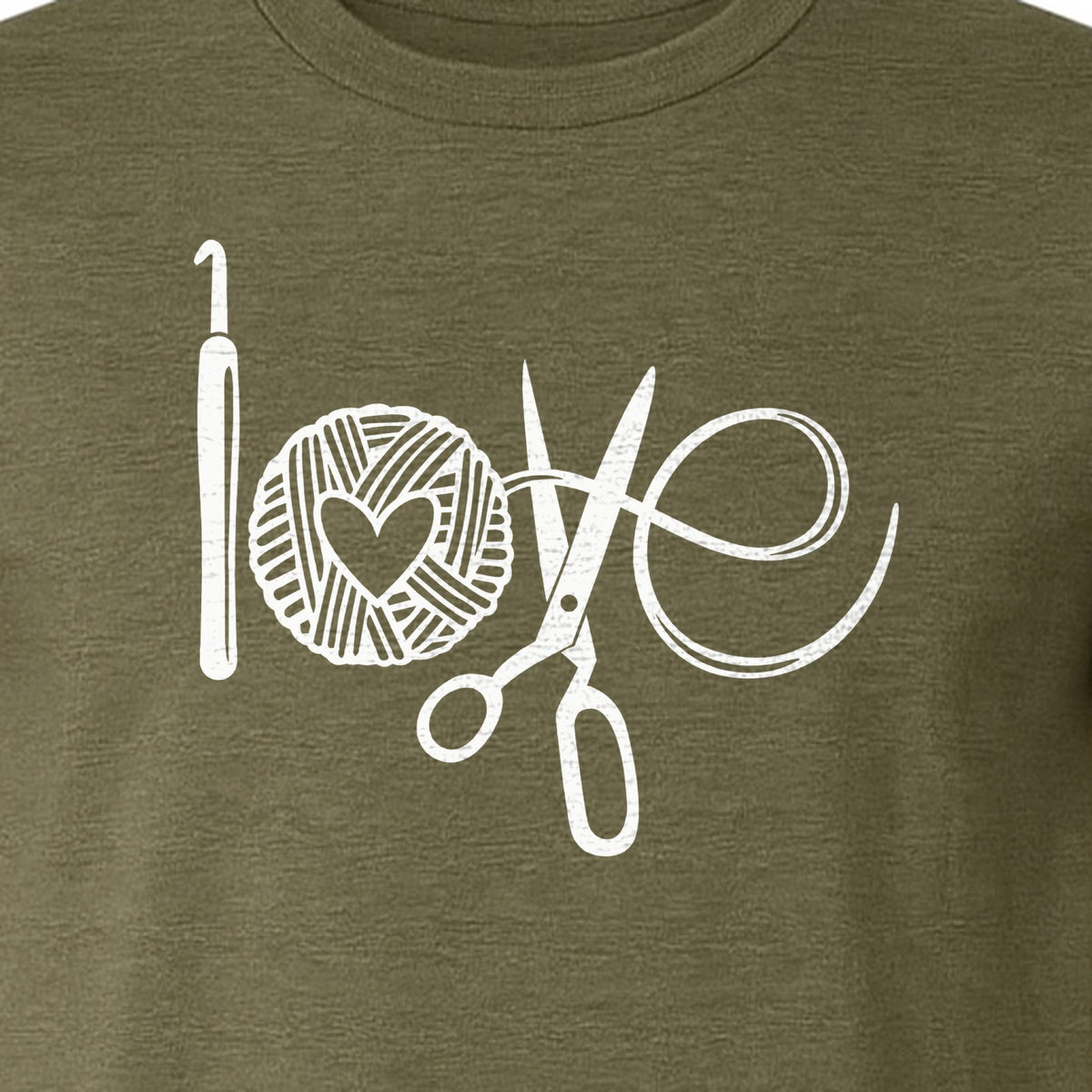 Crochet T-Shirt, Yarn Ball Heart and Scissors Graphic for Knitters and Fiber Crafters