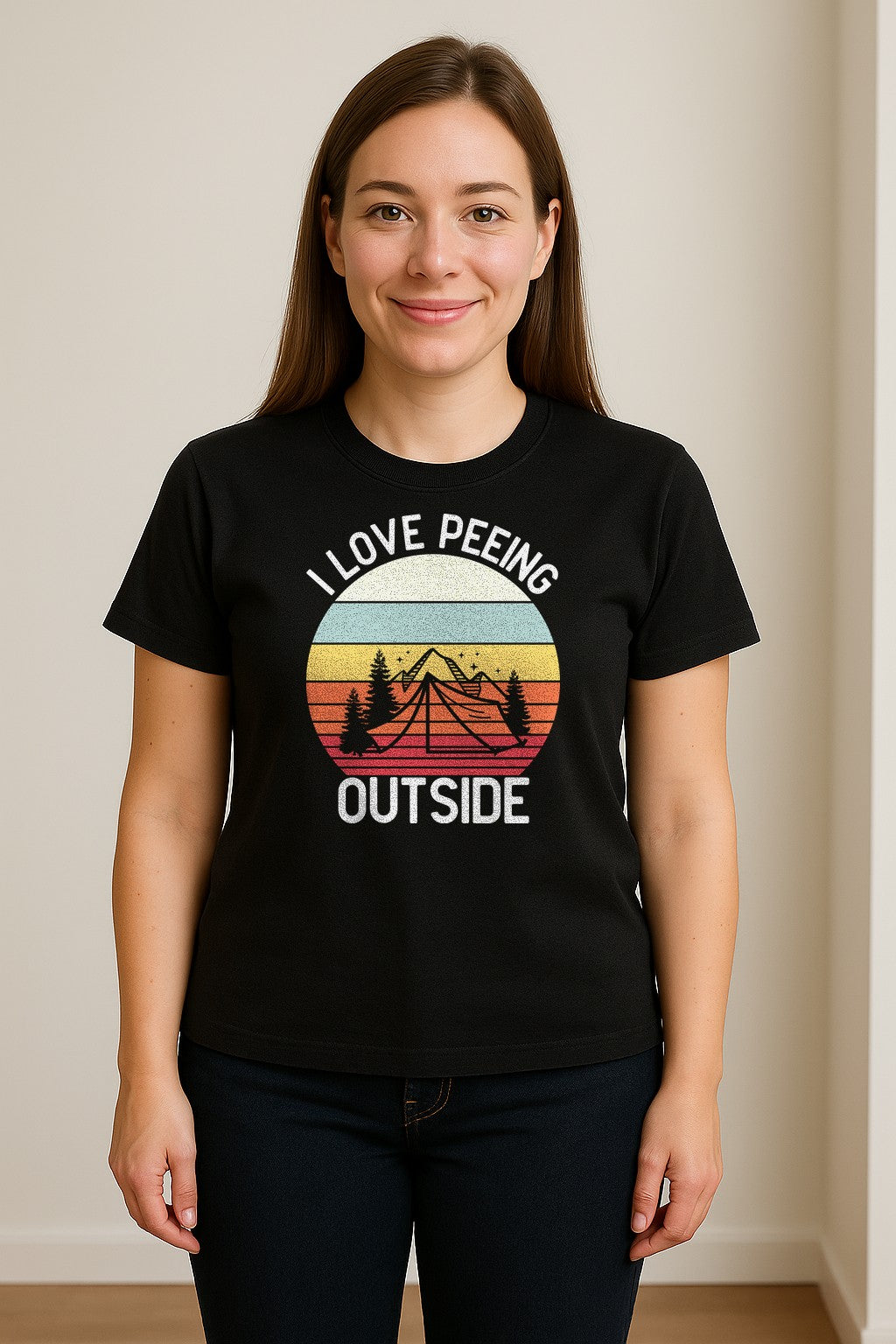 Camping T-Shirt, I Love Peeing Outside Retro Tent Graphic for Campers and Nature Lovers
