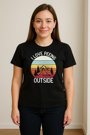 Camping T-Shirt, I Love Peeing Outside Retro Tent Graphic for Campers and Nature Lovers
