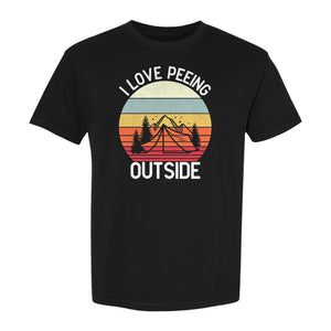 Camping T-Shirt, I Love Peeing Outside Retro Tent Graphic for Campers and Nature Lovers