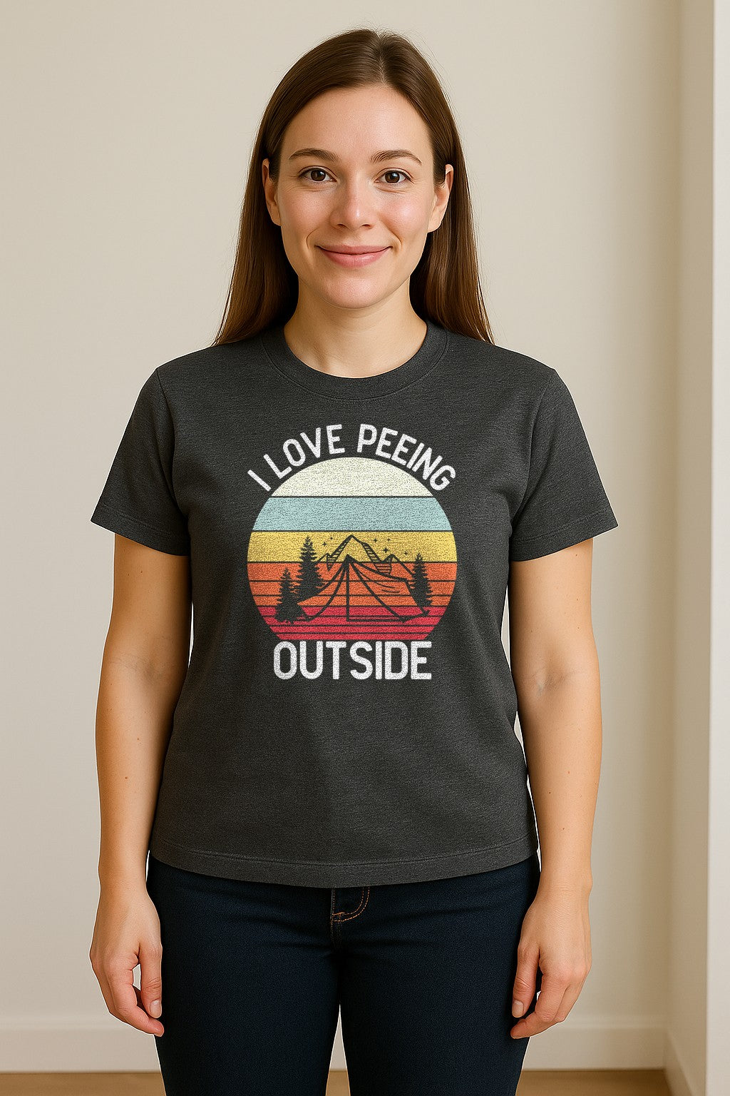 Camping T-Shirt, I Love Peeing Outside Retro Tent Graphic for Campers and Nature Lovers