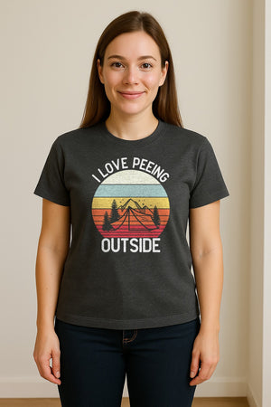 Camping T-Shirt, I Love Peeing Outside Retro Tent Graphic for Campers and Nature Lovers