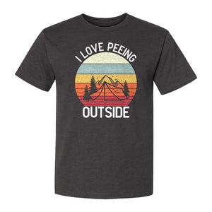 Camping T-Shirt, I Love Peeing Outside Retro Tent Graphic for Campers and Nature Lovers