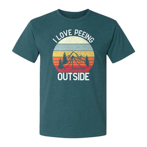 Camping T-Shirt, I Love Peeing Outside Retro Tent Graphic for Campers and Nature Lovers