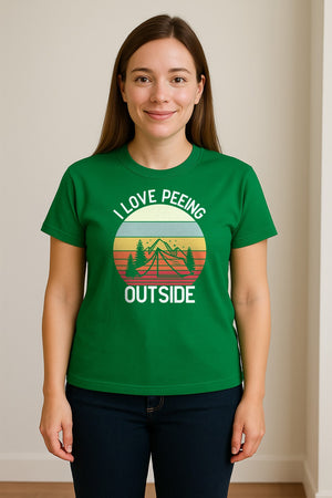 Camping T-Shirt, I Love Peeing Outside Retro Tent Graphic for Campers and Nature Lovers