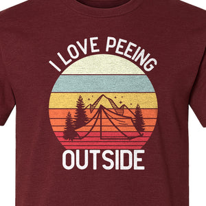 Camping T-Shirt, I Love Peeing Outside Retro Tent Graphic for Campers and Nature Lovers