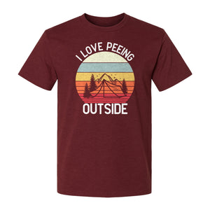 Camping T-Shirt, I Love Peeing Outside Retro Tent Graphic for Campers and Nature Lovers