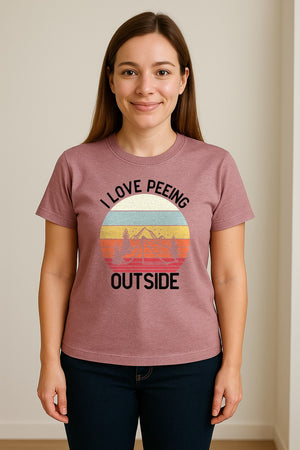 Camping T-Shirt, I Love Peeing Outside Retro Tent Graphic for Campers and Nature Lovers