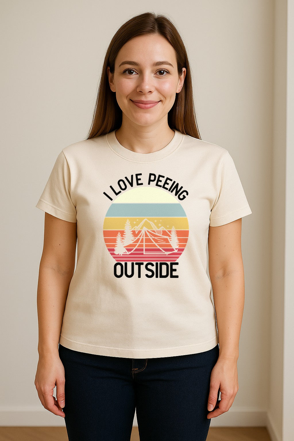 Camping T-Shirt, I Love Peeing Outside Retro Tent Graphic for Campers and Nature Lovers