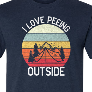 Camping T-Shirt, I Love Peeing Outside Retro Tent Graphic for Campers and Nature Lovers