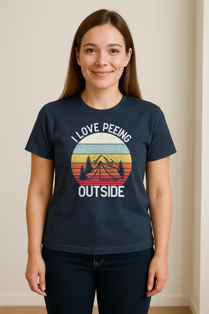 Camping T-Shirt, I Love Peeing Outside Retro Tent Graphic for Campers and Nature Lovers