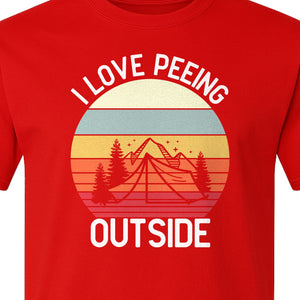 Camping T-Shirt, I Love Peeing Outside Retro Tent Graphic for Campers and Nature Lovers