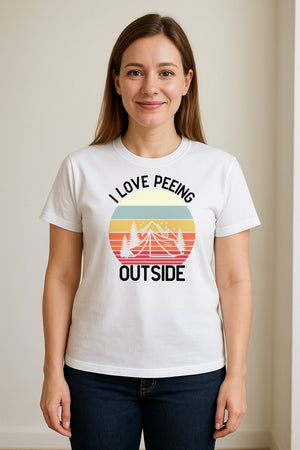 Camping T-Shirt, I Love Peeing Outside Retro Tent Graphic for Campers and Nature Lovers