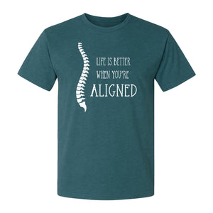 Chiropractor T-Shirt, Life Is Better When You're Aligned Spine Graphic for Chiropractic Professionals