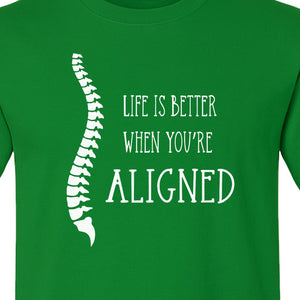 Chiropractor T-Shirt, Life Is Better When You're Aligned Spine Graphic for Chiropractic Professionals