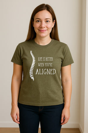 Chiropractor T-Shirt, Life Is Better When You're Aligned Spine Graphic for Chiropractic Professionals