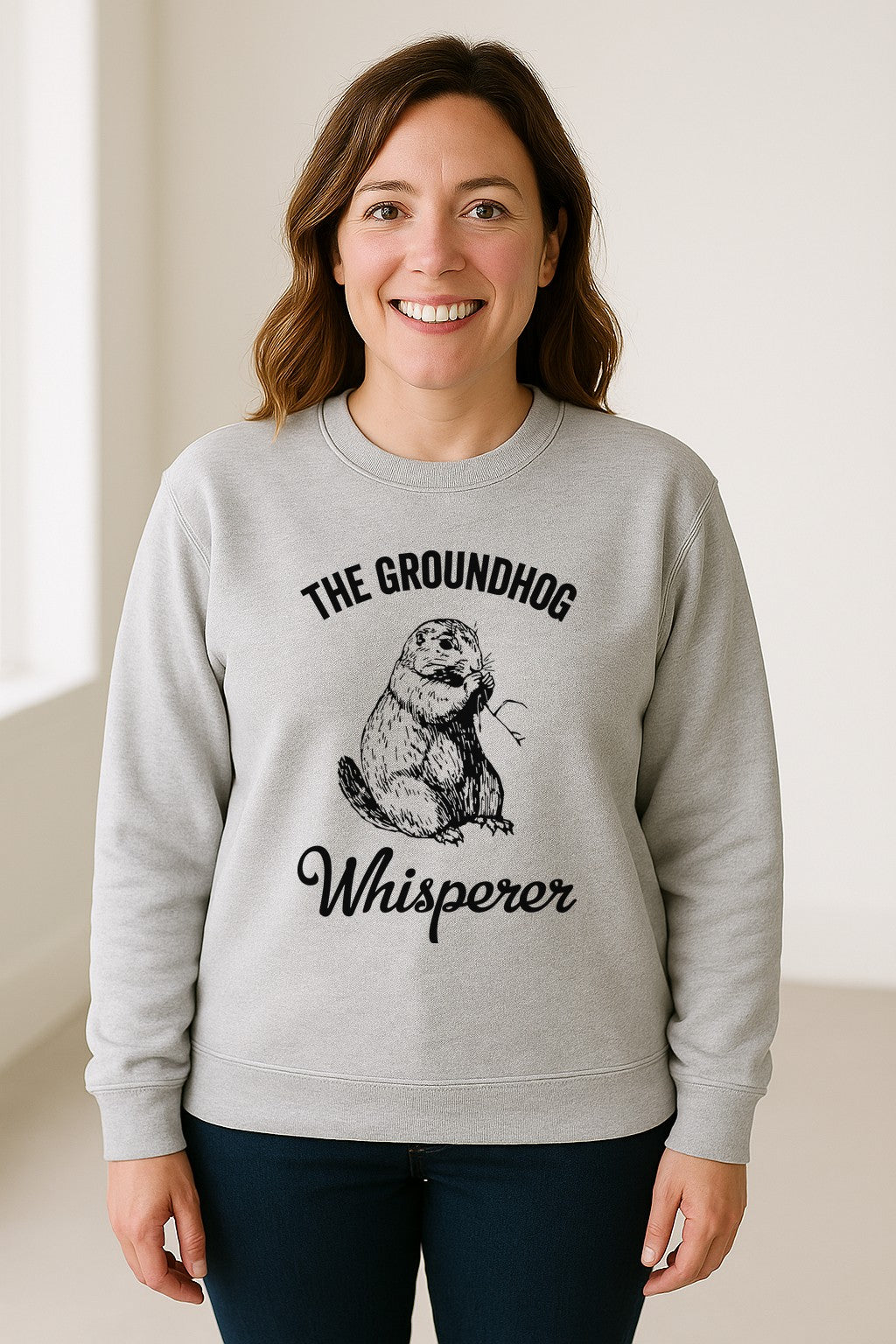 Groundhog Whisperer Sweatshirt, Detailed Sketch Animal Lover Crewneck for Men and Women
