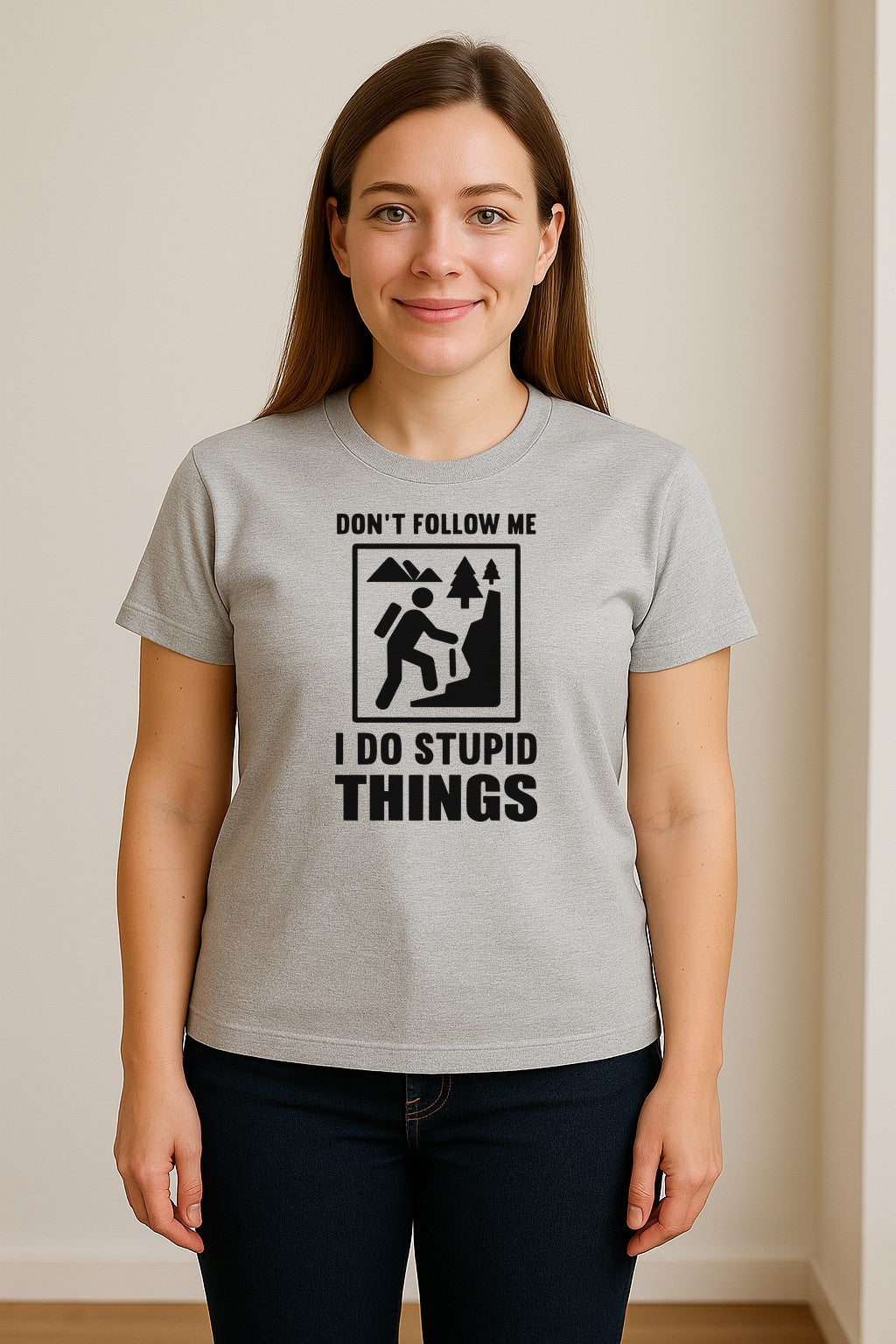 Hiking T-Shirt, Don't Follow Me I Do Stupid Things Mountain Climber Graphic for Outdoor Adventure