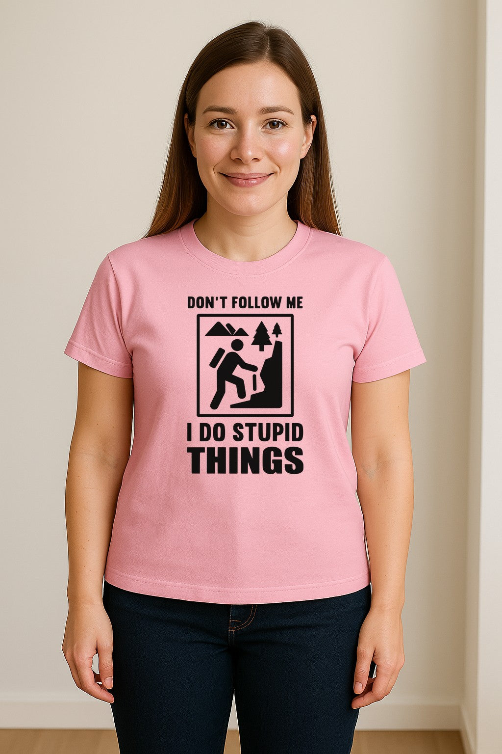 Hiking T-Shirt, Don't Follow Me I Do Stupid Things Mountain Climber Graphic for Outdoor Adventure