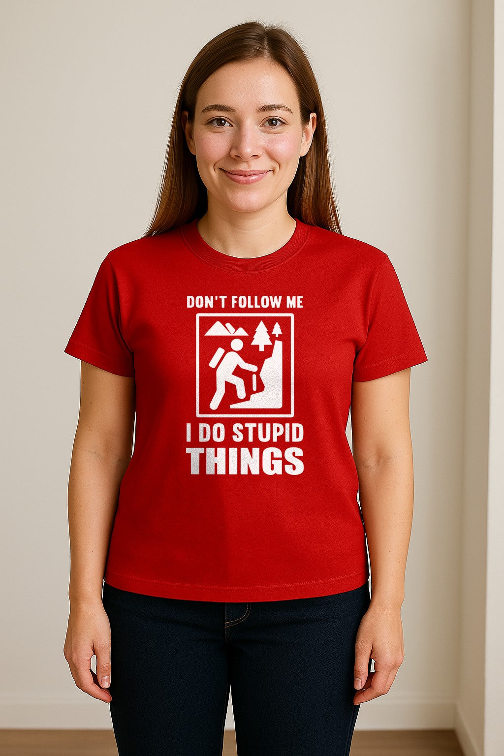 Hiking T-Shirt, Don't Follow Me I Do Stupid Things Mountain Climber Graphic for Outdoor Adventure