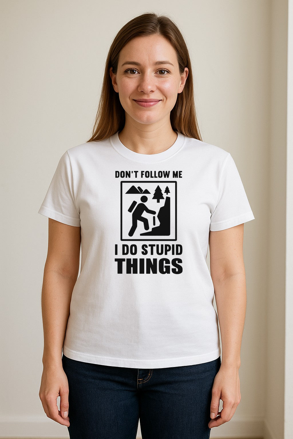 Hiking T-Shirt, Don't Follow Me I Do Stupid Things Mountain Climber Graphic for Outdoor Adventure