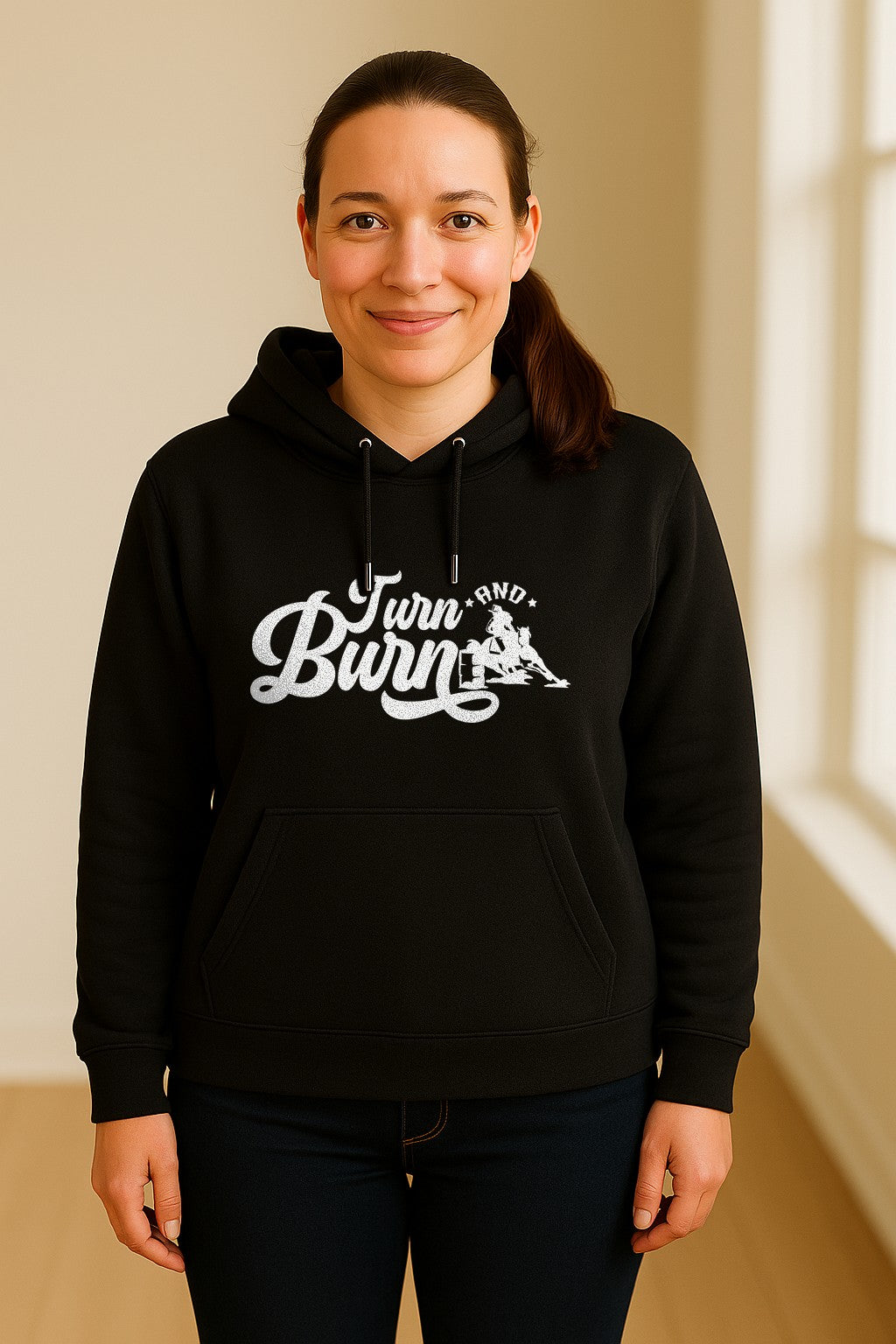 Barrel Racing Hoodie, Turn and Burn Equestrian Pullover for Rodeo Riders and Horse Lovers