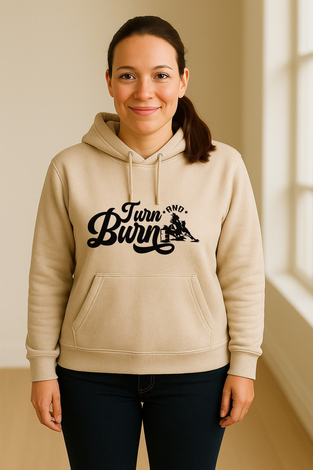 Barrel Racing Hoodie, Turn and Burn Equestrian Pullover for Rodeo Riders and Horse Lovers
