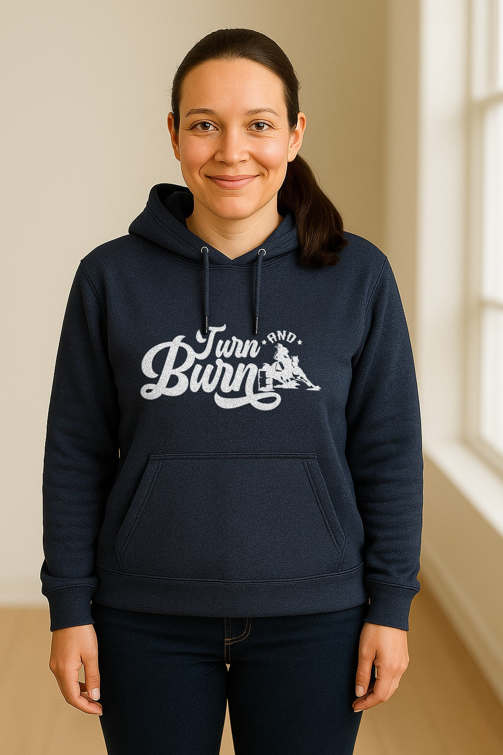 Barrel Racing Hoodie, Turn and Burn Equestrian Pullover for Rodeo Riders and Horse Lovers