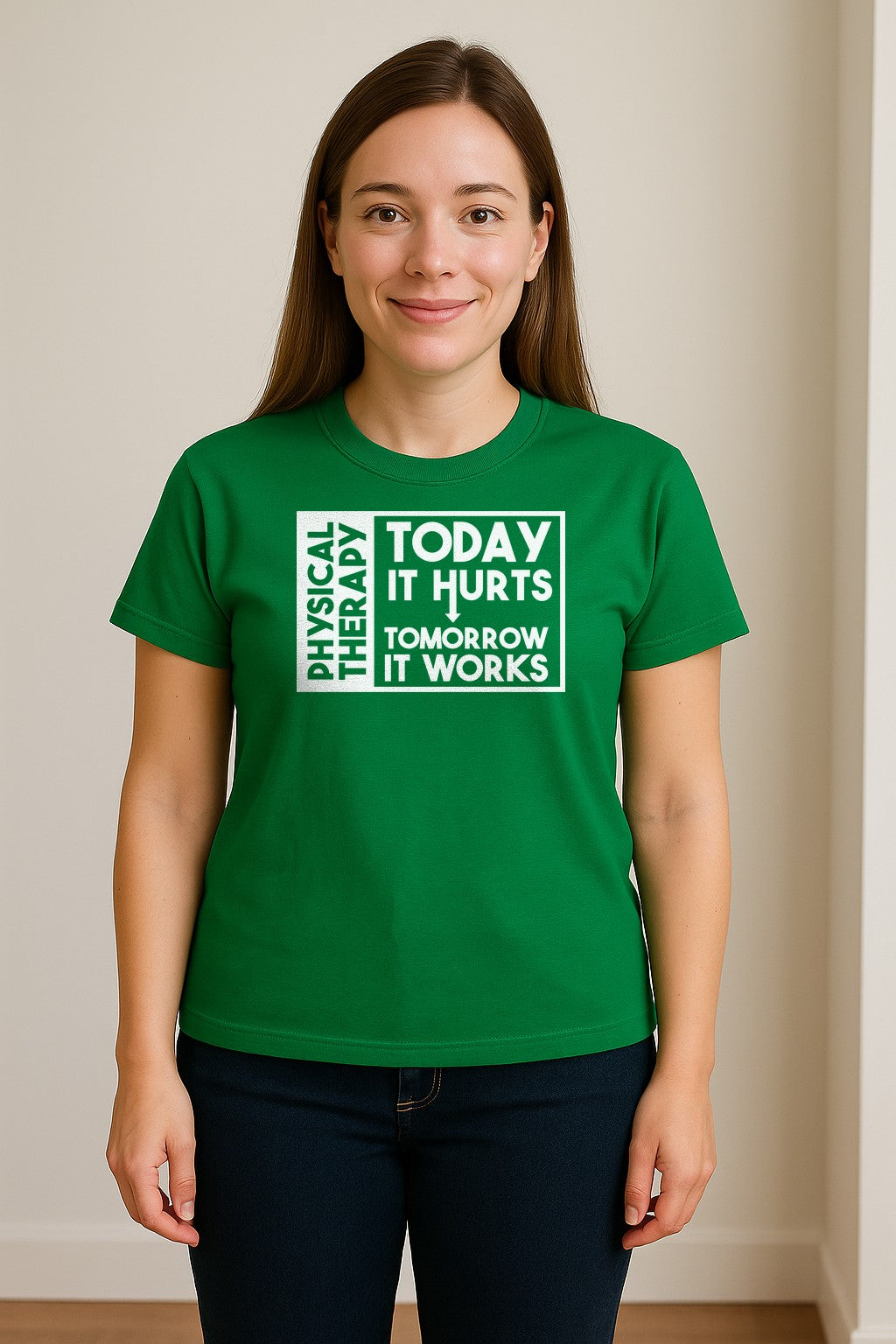 Physical Therapy T-Shirt, Today It Hurts Tomorrow It Works Funny PT Design for Therapists and Rehab Clinicians