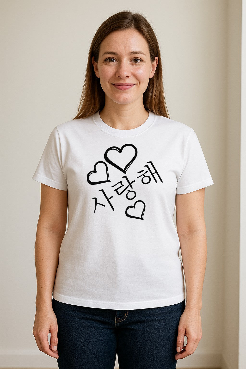 Saranghae T-Shirt, Korean Love Hearts Graphic Tee for K-Pop Culture Fans and Gift Giving