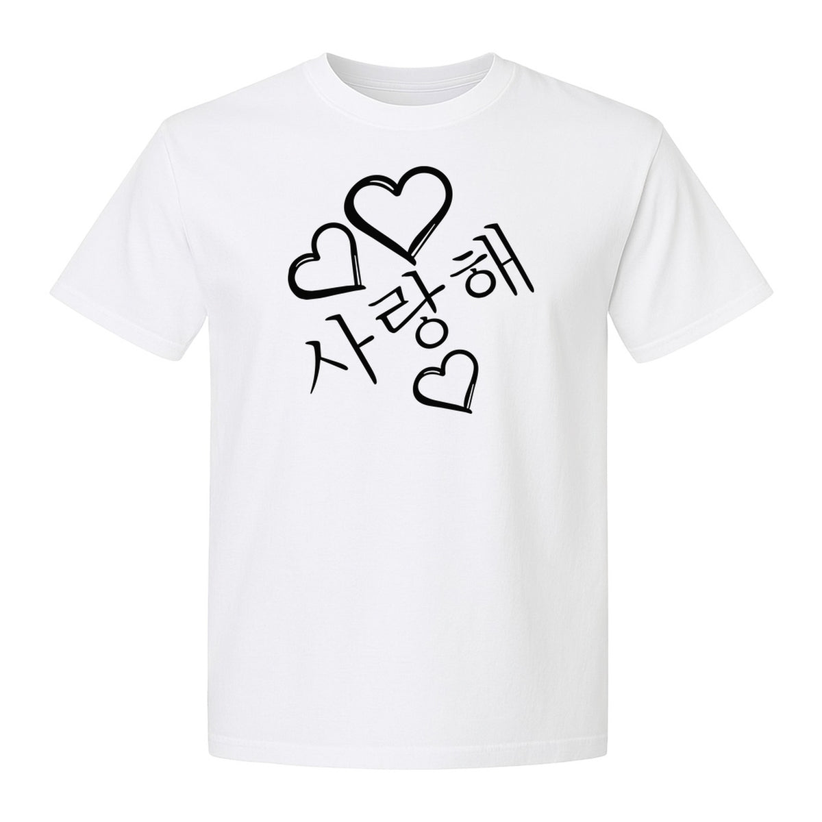 Saranghae T-Shirt, Korean Love Hearts Graphic Tee for K-Pop Culture Fans and Gift Giving