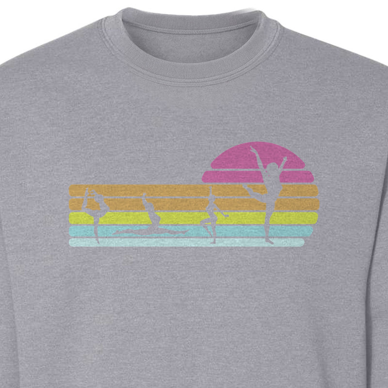 Gymnastics Sweatshirt, Retro Sunset Silhouette Design for Gymnasts and Coaches