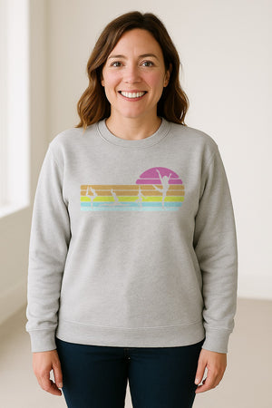 Gymnastics Sweatshirt, Retro Sunset Silhouette Design for Gymnasts and Coaches