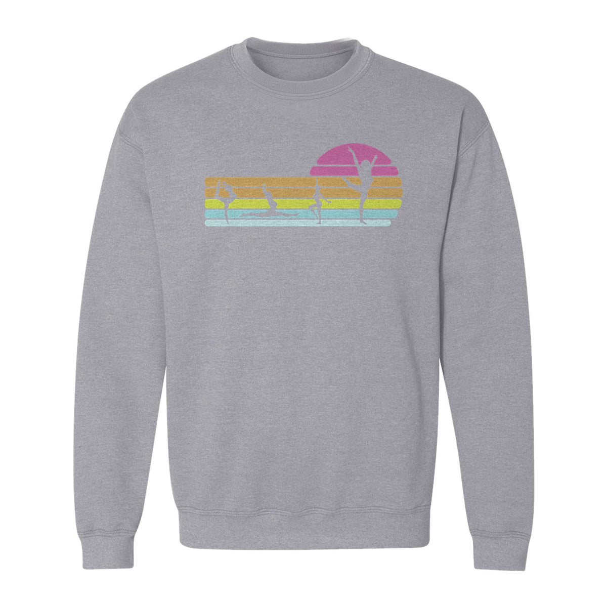 Gymnastics Sweatshirt, Retro Sunset Silhouette Design for Gymnasts and Coaches
