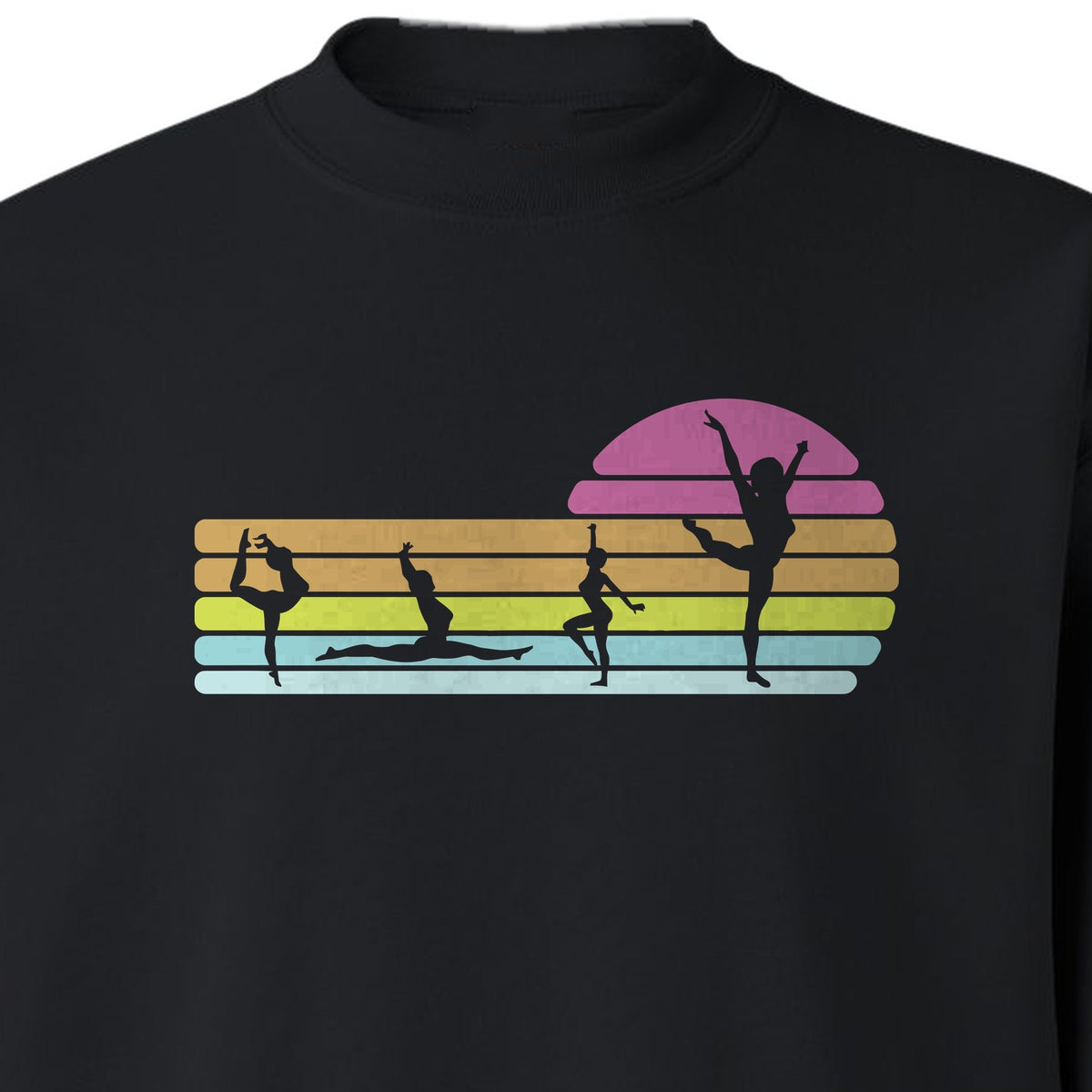 Gymnastics Sweatshirt, Retro Sunset Silhouette Design for Gymnasts and Coaches