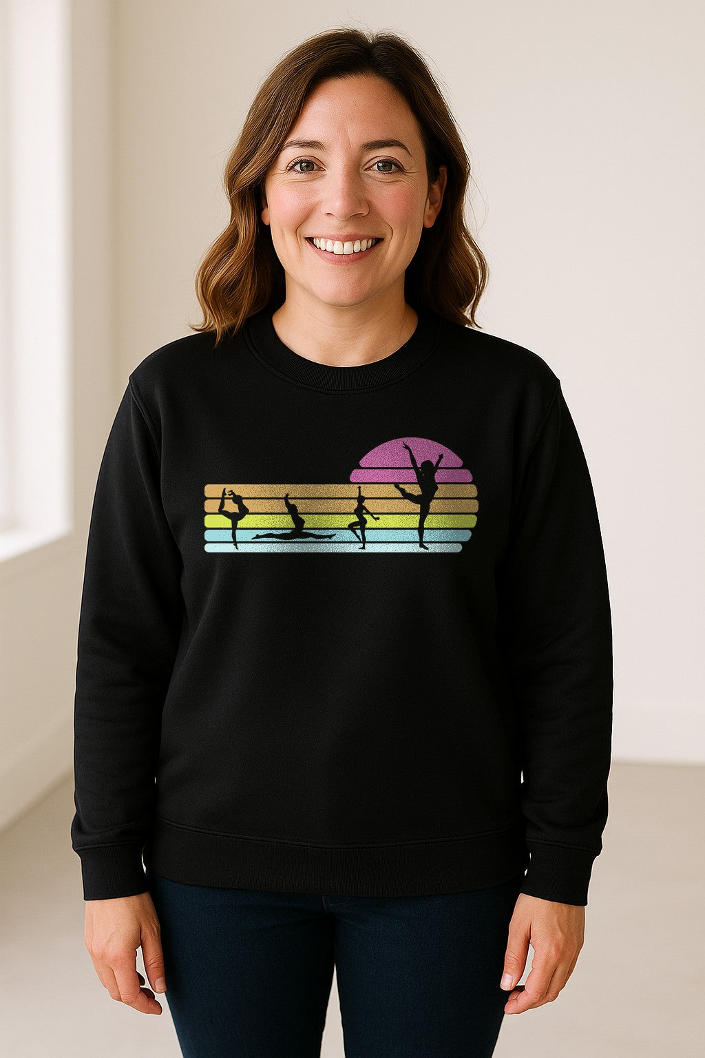 Gymnastics Sweatshirt, Retro Sunset Silhouette Design for Gymnasts and Coaches